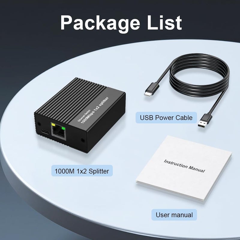 Cristin Gigabit Ethernet Splitter 1 to 2 1000Mbps, Either Network Splitter with USB Power 1 in 2 Out Dual LAN RJ45 Port Router Switch Work with Cat6/7/8 Cable [2 Devices Simultaneously Networking] - Image 2